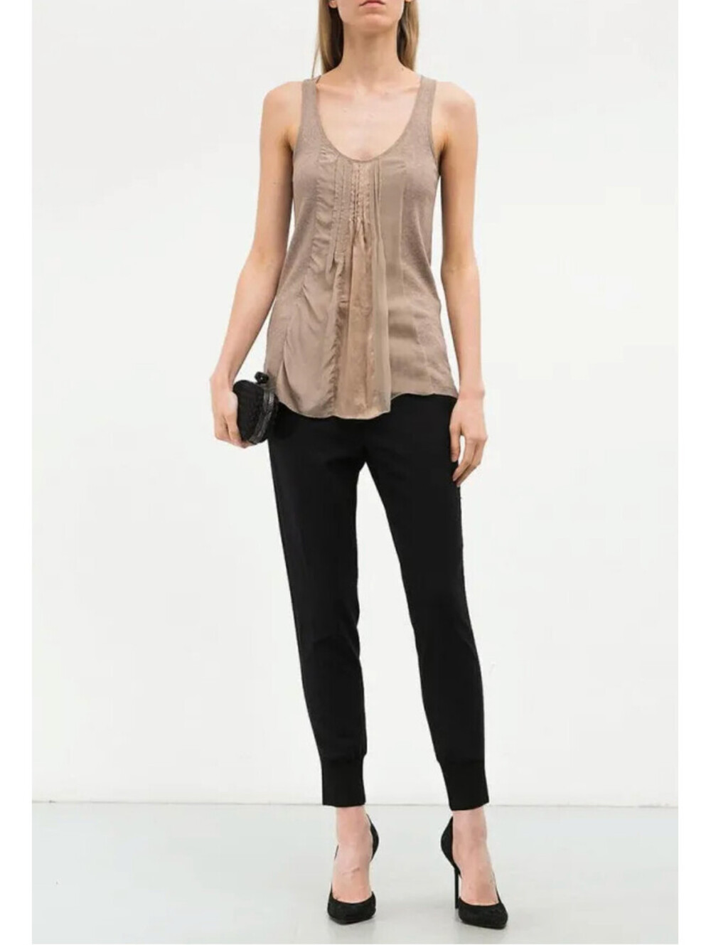 Brunello Cucinelli Cotton Silk Chiffon Tank Camisole Brown Small Made in Italy